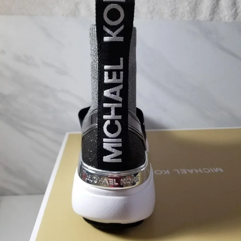 Michael Kors Gray & Black Knit Slip-On Sock Booties with Metallic Heel